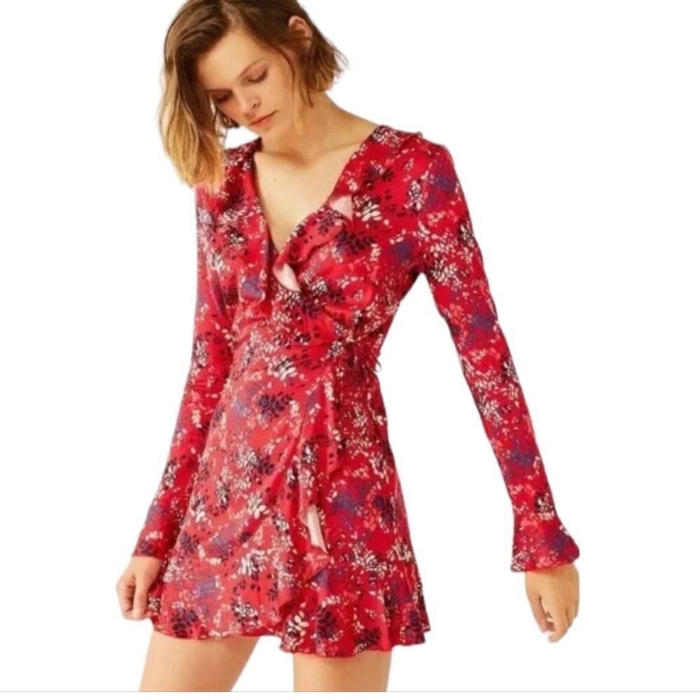 Urban Outfitters Red Floral Long Sleeve Dress